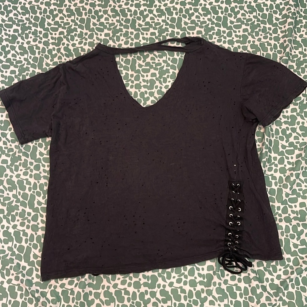 Viola Black Cut Out Short Sleeve Shirt